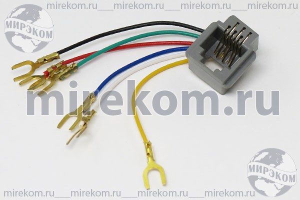 Телефонный штекер 6 контактов. Гнездо rj10 4p4c на корпус, с проводом (616w).